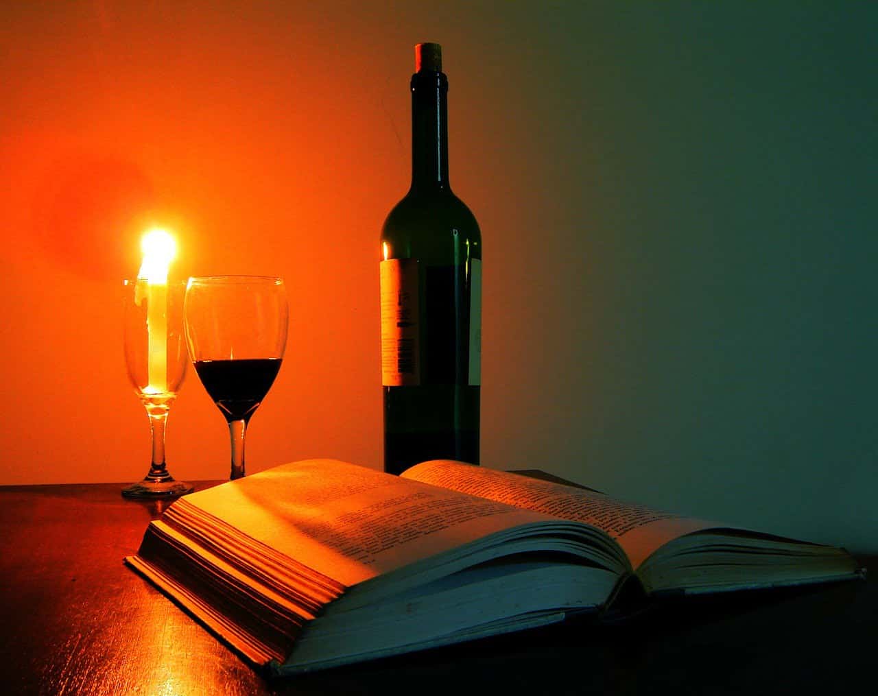 Glass Of Wine, Book, Candle